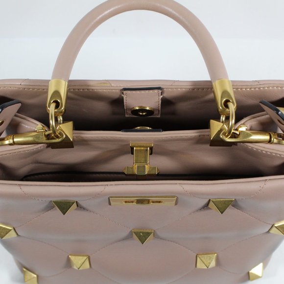 Valentino Garavani Medium Roman Stud Leather Top Handle Bag - Light Pink - Picture 5 of 12